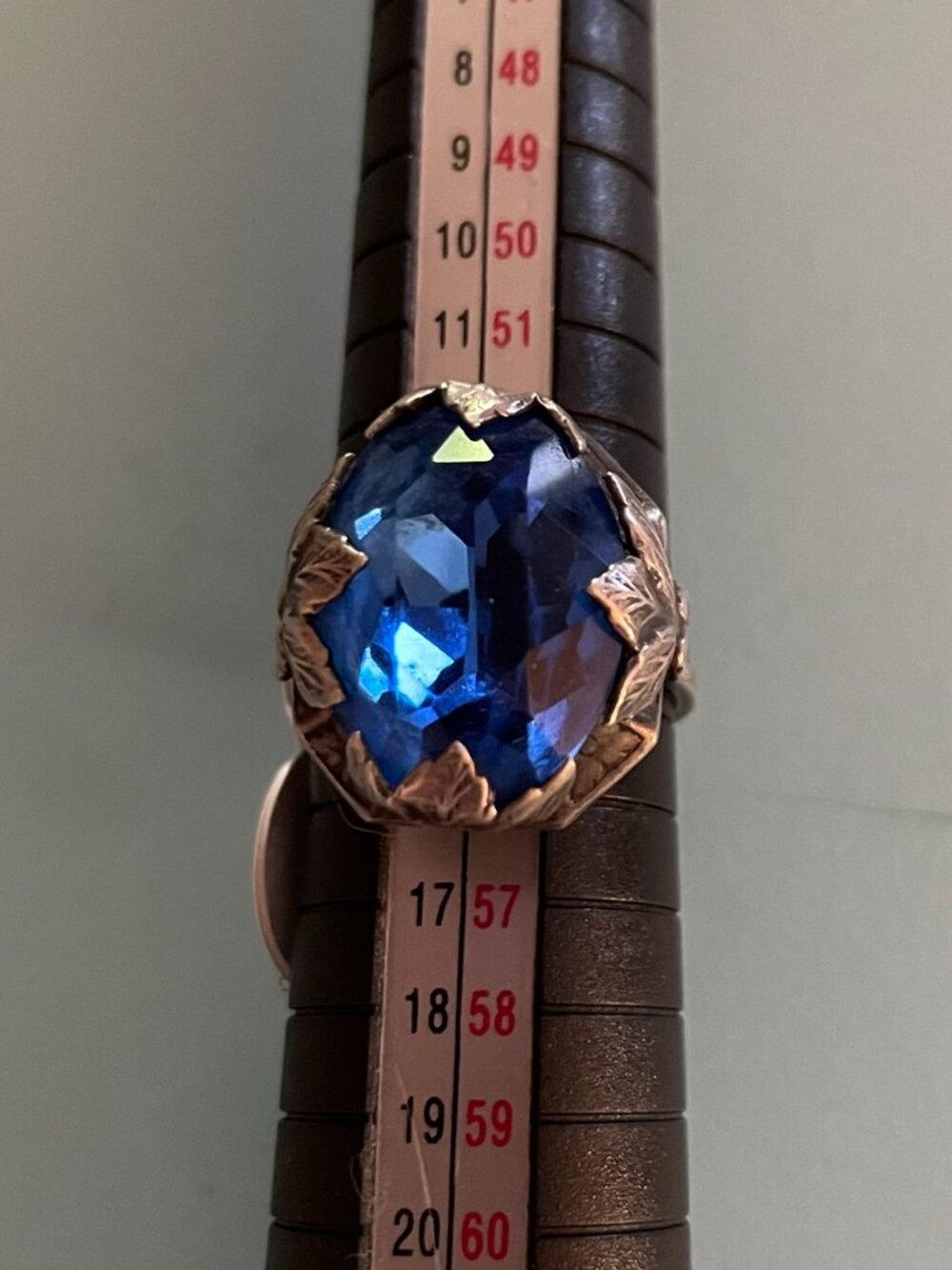 Vintage Silver Ring Signed Blue Glass ? Statement Size 7 Retro Cocktail Ring - Picture 9 of 15